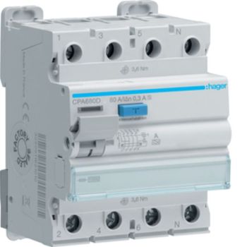 Hager CPA680D 4P 10kA 80A 300mA Typ S Fehlerstromschutzschalter (CPA680D)