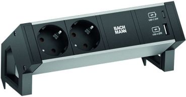 Bachmann DESK2 ALU BLACK 2xCEE7/3 1xUSB A&C 0,2m Steckdosenleiste (937.301)