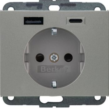 Berker USB AC 20W PD K.x edelstahl matt lack. SCHUKO-Steckdose (48147004)