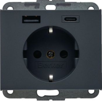 Berker USB AC 20W PD K.x anthrazit matt lack. SCHUKO-Steckdose (48147006)