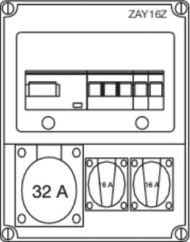 Hager ZAY16Z 1xCEE32A 2xSchuko 160x100x710 Steckdosenkombination (ZAY16Z)