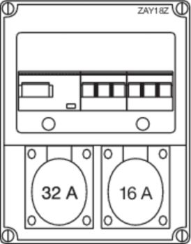 Hager ZAY18Z 1xCEE16A 1xCEE32A 160x100x710 Steckdosenkombination (ZAY18Z)