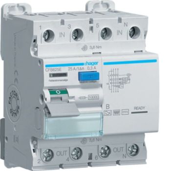 Hager CFB625E 4-polig 10kA 25A 300mA Typ B Fehlerstromschutzschalter (CFB625E)