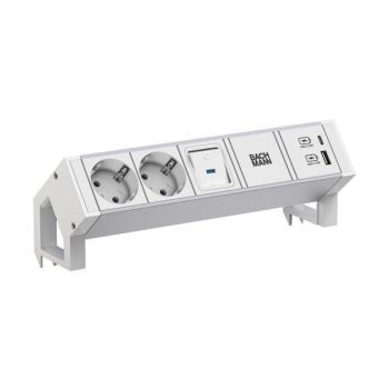 Bachmann DESK2 ALU WHITE 2xCEE7/3 1xSchalter 1xUS Steckdosenleiste (937.404)