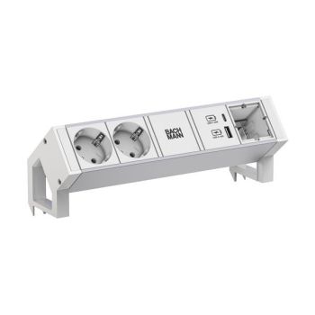 Bachmann DESK2 ALU WHITE 2xCEE7/3 1xCM 1xUSB A/C Steckdosenleiste (937.413)