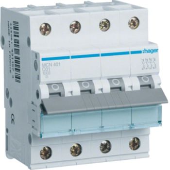 Hager MCN401 4polig C1A 6kA 4M Leitungsschutzschalter (MCN401)