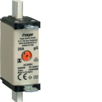 Hager LNH0020MK NH000 gG 500V 20A Iso-Griff NH-Sicherungseinsatz (LNH0020MK)