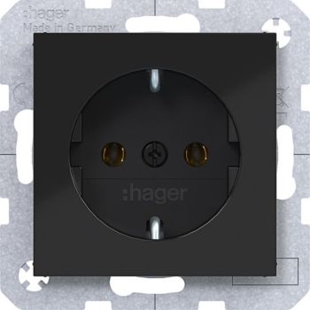 Hager Steckklemmen A.x/C.x nachtschwarz glänz. Steckdose SCHUKO (WAS1100BG)