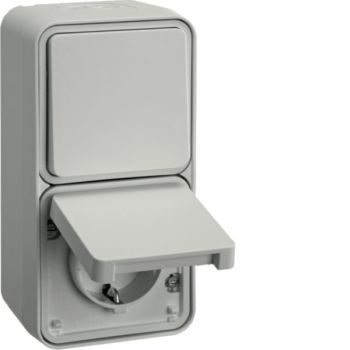 Hager Klappd. erh. B.schutz AP senk. W.1 pws Wechselschaltersteckdose-SCHUKO (WNC082B)