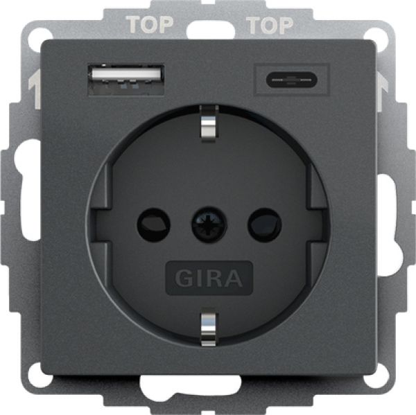 Gira 245928,SCHUKO SH USB-Spannungsvers. 2f Typ A/C System 55 Anthrazit