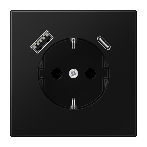 Jung LS1520-15CASWM, SCHUKO Steckdose 16 A 250 V ~, mit USB-Ladegerät 1 x Typ A + 1 x Typ C, integrierter erhöhter Berührungsschutz, SAFETY+, Serie LS, graphitschwarz matt