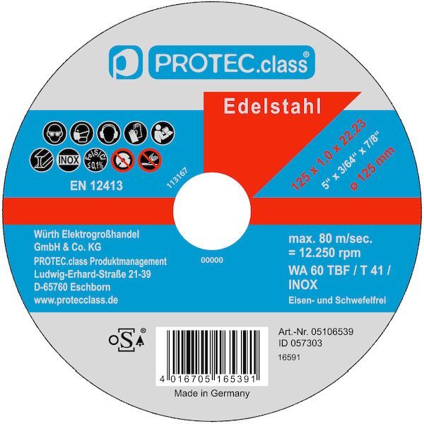 PROTEC.class PTIN125 Inox 125x1,0x22mm (PK=10Stk) Trennscheibe (05106539)