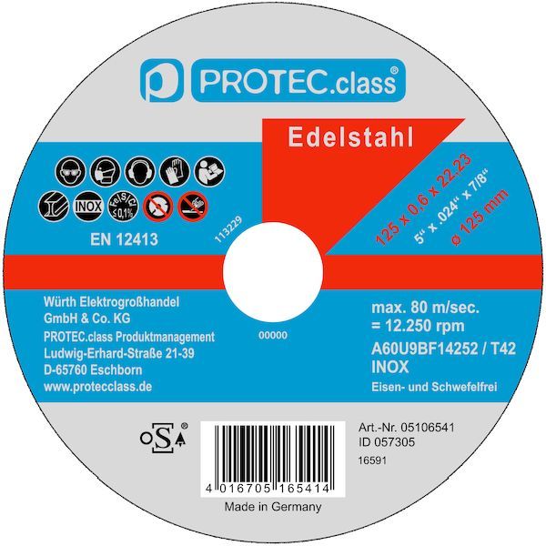 PROTEC.class PTINS125 Inox 125x0,6x22mm (PK=10Stk) Trennscheibe (05106541)