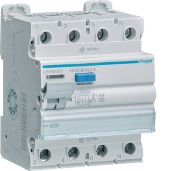 Hager CEH640D 4P 10kA 40A 100mA Typ HI Fehlerstromschutzschalter (CEH640D) Hager CEH640D 4P 10kA 40A 100mA Typ HI Fehlerstromschutzschalter (CEH640D)