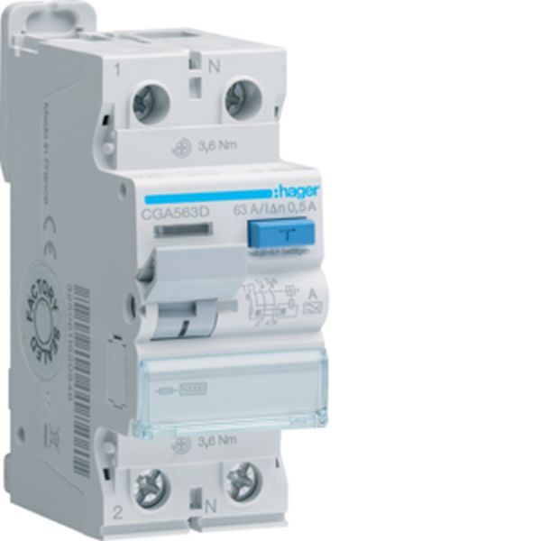 Hager CGA563D 2P 10kA 63A 500mA Typ A Fehlerstromschutzschalter (CGA563D)
