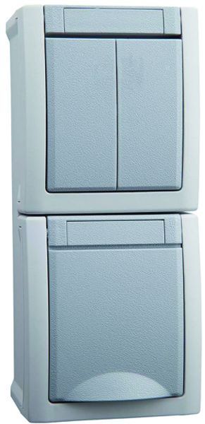 HHG 90591082-DE senkr. FR-Aufputz IP54 grau Komb. Steckdose/Serienschalter (90591082-DE)