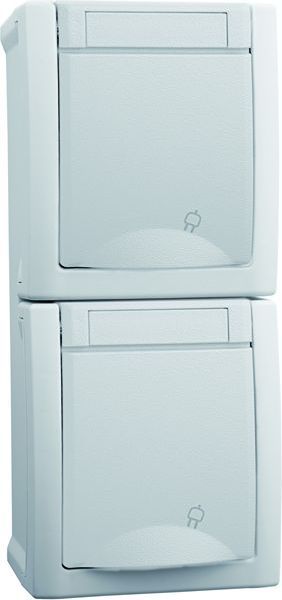 HHG 90591186-DE FR-Aufputz weiß Schuko Steckdose 2fach senkrecht (90591186-DE)