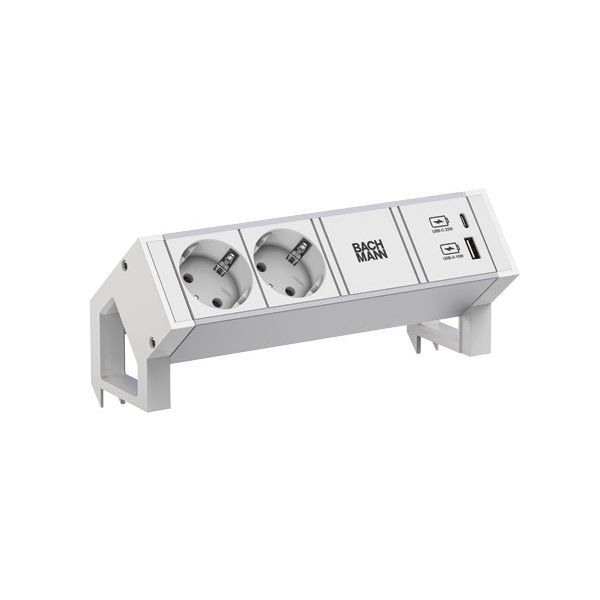 Bachmann DESK2 ALU WHITE 2xCEE7/3 1xUSB A/C 22W 0 Steckdosenleiste (937.402)