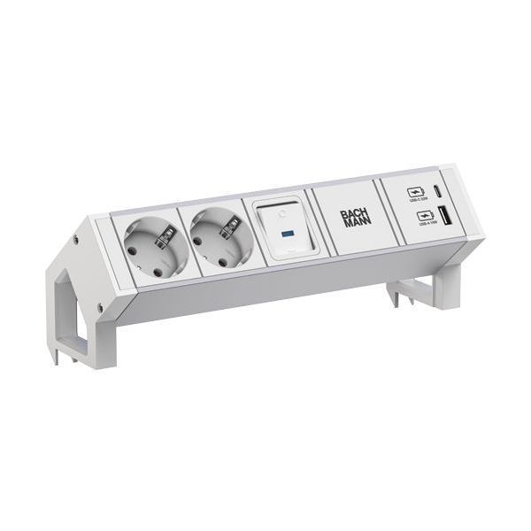 Bachmann DESK2 ALU WHITE 2xCEE7/3 1xSchalter 1xUS Steckdosenleiste (937.404)