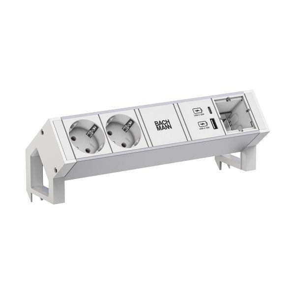 Bachmann DESK2 ALU WHITE 2xCEE7/3 1xCM 1xUSB A/C Steckdosenleiste (937.413)