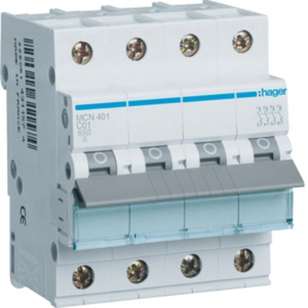 Hager MCN401 4polig C1A 6kA 4M Leitungsschutzschalter (MCN401)