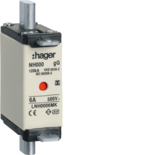 Hager LNH0006MK NH000 gG 500V 6A Iso-Griffl NH-Sicherungseinsatz (LNH0006MK)